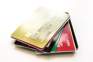 Wall Mural - pile of credit cards on white background