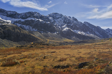 Walking in the mountains ridge Tunkinsky in Eastern Sayan, Eastern Siberia