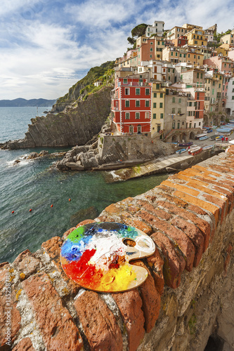 Resort village Riomaggiore, Cinque Terre, Liguria, Italy . Poster