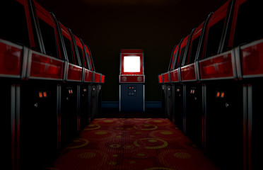 Poster - Arcade Aisle With One Illuminated