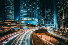 Car Light Trails And Urban Landscape In Hong Kong