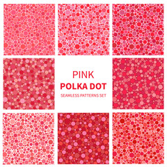 Wall Mural - Set of Seamless pink polka dot backgrounds