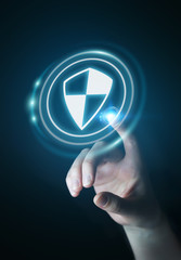 Poster - Businesswoman using shield safe protection to protect her datas