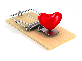 Wall Mural - heart in mousetrap. isolated 3d image