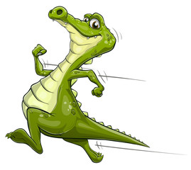 Illustration of a happy cartoon alligator running fast