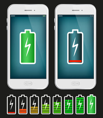 Poster - Mobile Phone With Low and Full Battery Vector Illustration
