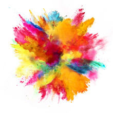 Explosion Of Colored Powder On White Background