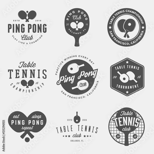 vector set of ping pong logos, emblems and design elements Stock Vector