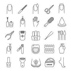 Wall Mural - Manicure and pedicure linear icons set