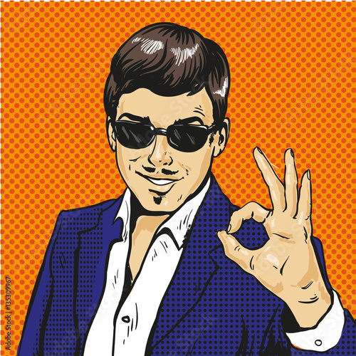 Fototapeta na wymiar Retro businessman OK gesture pop art comic vector