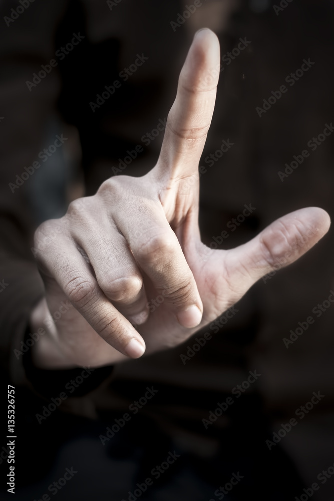 One handed American sign language for dumb & Deaf persons. Stock Photo ...