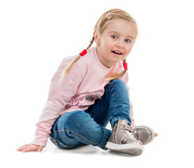 Sticker - lovely little girl sitting on the floor