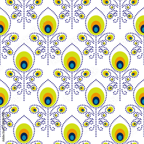 Stoffe zum Nähen Peacock blau und grün nahtlose Vektormuster. Pfauen abstraktere Federn aneinander drucken für Textilien oder Papier wickeln.