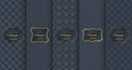 Wall Mural - Golden vintage pattern on black background