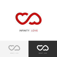 infinity love logo - two red hearts and endless loop symbol. valentine and relationship vector icon.