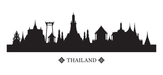 Wall Mural - Thailand Landmarks Skyline and Silhouette, Cityscape, Travel Attraction and Background