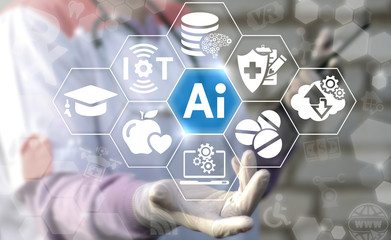 Wall Mural - AI IT iot medicine integration automation computer health care web big data concept. Artificial intelligence healthy computing modernization medical engineering technology