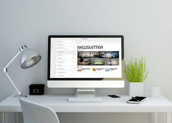 Poster - modern clean workspace with newsletter on screen
