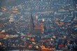 Aerial view of foggy Ulm, south germany on a sunny winter day