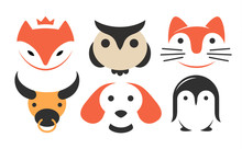 Set Animal Flat Logo - Vector Illustration, Emblem Design On White Background