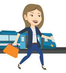 Canvas Print - Businesswoman at train station vector illustration