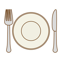 Sticker - silver fork, knife and plate icon image, vector illustration