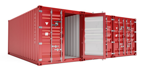 Poster - red cargo containers, 3d rendering