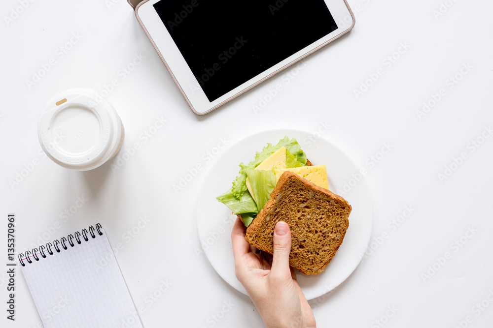 concept of lunch break at work top view mock up