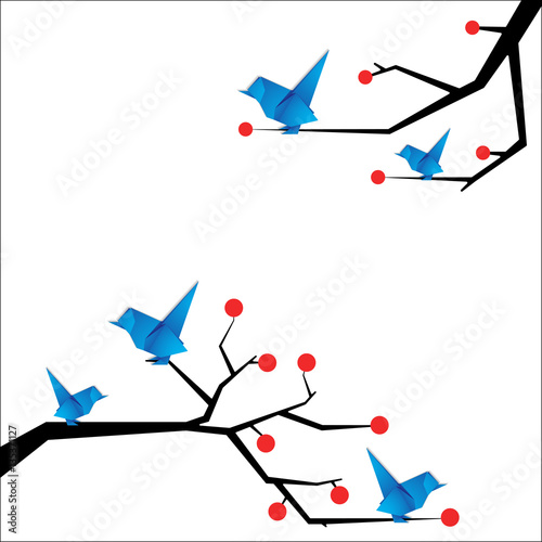 Origami Bird Vector Illustration Blue Bird Origami Sitting