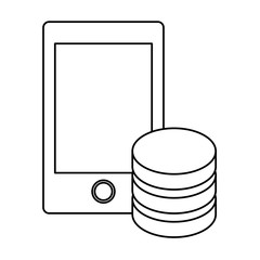 Sticker - figure optimization server smartphone database icon, vector illustration