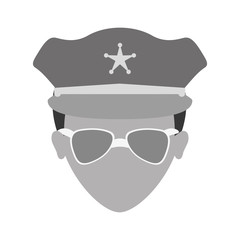 Sticker - grayscale police face icon image, vector illustration