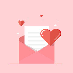 Poster - Love letter, greeting card, invitation isolated on pink background. Valentine s day. Vector, flat illustration EPS10.