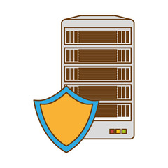 Sticker - server related shield icon image vector illustration design