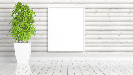 Wall Mural - Modern bright interior with empty frame . 3D rendering