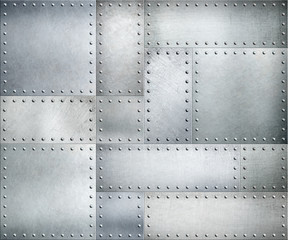 Wall Mural - Metal plates with rivets background or texture