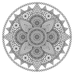 Black and white mandala pattern. Vector illustration for coloring book pages, wall murals & tattoo prints. 