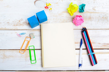 Poster - School supplies on wooden background