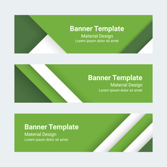 Wall Mural - Material design banners. Set of modern colorful horizontal vector banners. Green and white page headers. Can be used as a trendy business template or in a web design. Vector illustration.