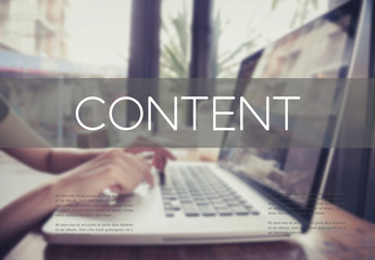 Aufkleber - business hand typing on a laptop keyboard with content homepage on the computer screen content data blogging media concept.