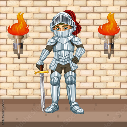 Plakat Rycerz w zbroi ze srebrnym mieczem