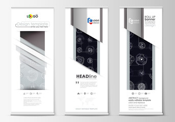 Wall Mural - roll up banner stands, flat templates, geometric style, corporate vertical vector flyers, flag layou