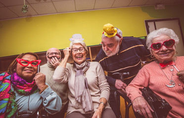 Wall Mural - Seniors making party in the hospice