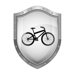 Wall Mural - metallic shield with silhouette bicycle and rack vector illustration