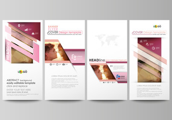 Poster - Flyers set, modern banners. Business templates. Cover design template, easy editable abstract vector layouts. Romantic couple kissing. Beautiful background. Geometrical pattern in triangular style.