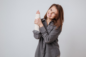 Wall Mural - Sick screaming young woman with the plaster on hand