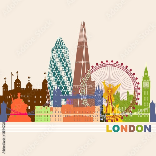 London Cityscape - Wall tattoo vector sihlouette contour outline view