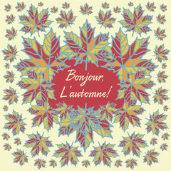Wall Mural - Autumn card with maple leaves and quote in French language 