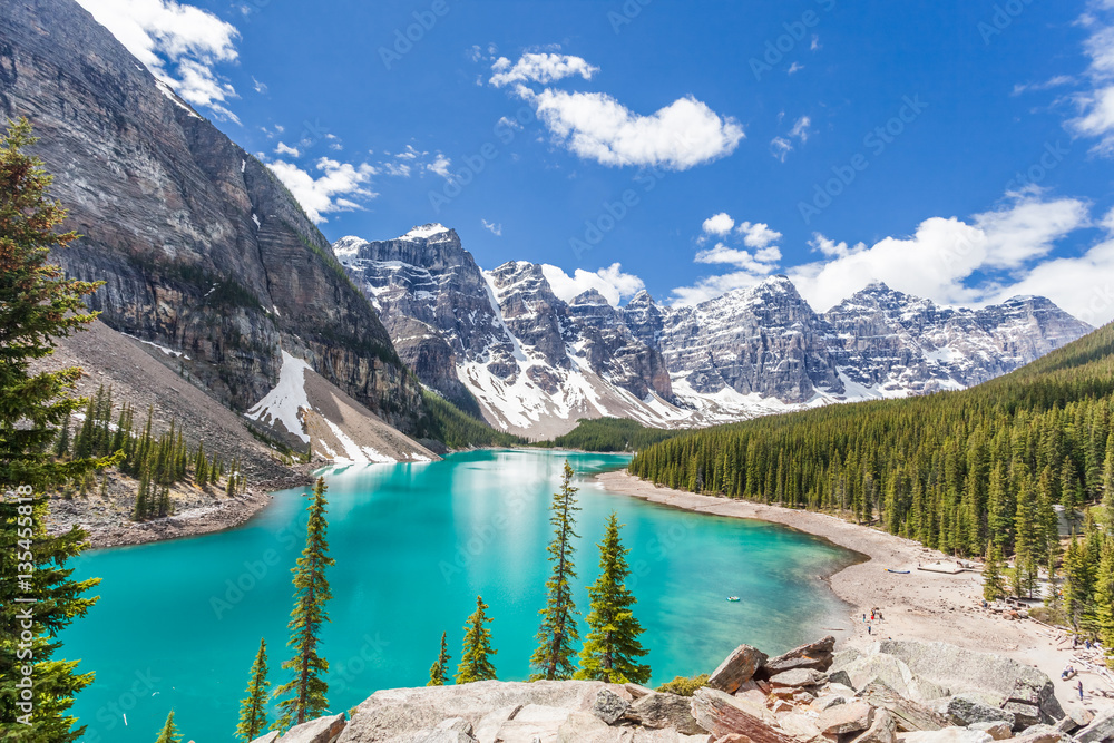 Moraine Lake In Banff National Park, Canadian Rockies, Canada Sunny
