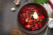 Borsch - beetroot soup,traditional dish of ukrainian cuisine.Top