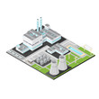 Isometric Nuclear Power Station Icon.

A new modern nuclear power station for generating large amounts of electrical energy. 